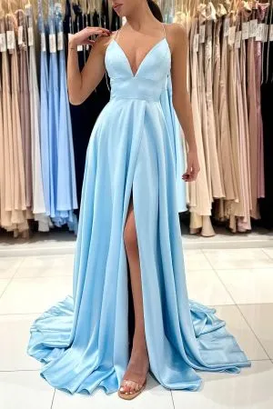 Column Spaghetti Straps Sleeveless Floor-length Stretch Satin Evening Dress With Ruffles