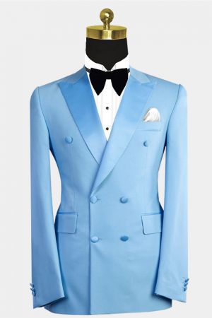 Blue Double Breasted Men Suit with Peaked Lapel