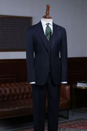 Navy Blue Striped Slim Fit Bespoke Business Suit For Men