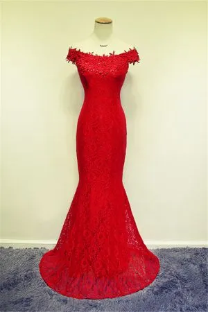 Mermaid Off-the-shoulder Sleeveless Sweep / Brush Train Prom Dress With Appliques