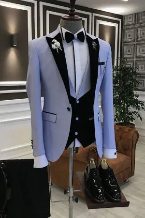 Pool Blue Slim Fit Prom Suit with Peaked Lapel