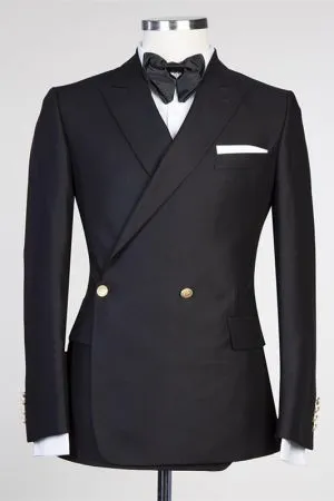Black Single Breasted Men Suit with Peaked Lapel for Prom
