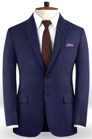 Navy Blue Business Plaid Men Suits