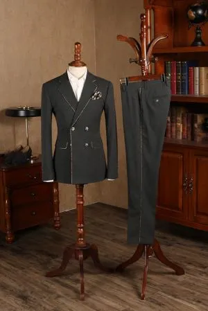 All Black Double Breasted Slim Fit Tailored Business Suit
