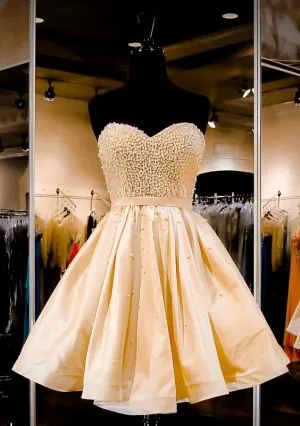 A-line Sweetheart Neck Sleeveless Mini Cocktail Party Dress With Beading