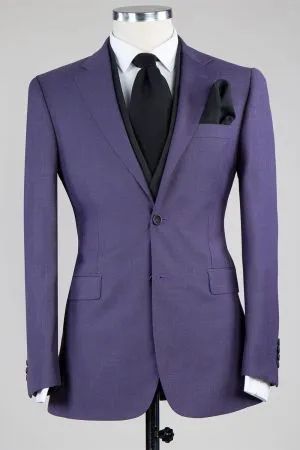 Men's Modern Fit Purple 3-Piece Wool Blend Suit with Double Breasted Vest