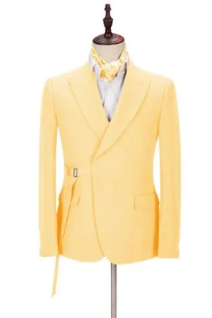 Yellow Slim Fit Men Suit with Peaked Lapel for Prom