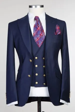 Caleb Distinguished Dark Navy Slim Fit 3-Piece Suit