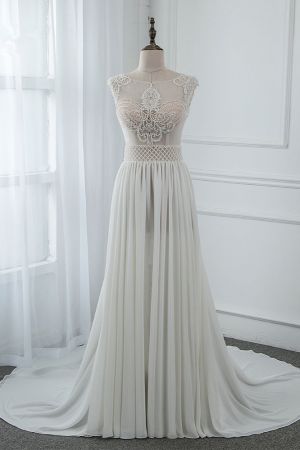 A-line Jewel Neck Sleeveless Floor-length 100D Chiffon Bridal Attire With Beading