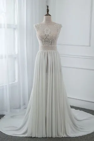 A-line Jewel Neck Sleeveless Floor-length 100D Chiffon Bridal Attire With Beading