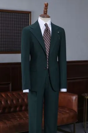 Dark Green Notched Lapel Business Suit