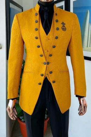 Gold Jacquard Three Pieces Men Suit for Prom