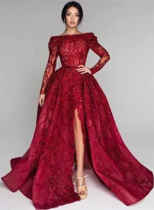 Bateau Neck Long Sleeves Floor-length Evening Gown