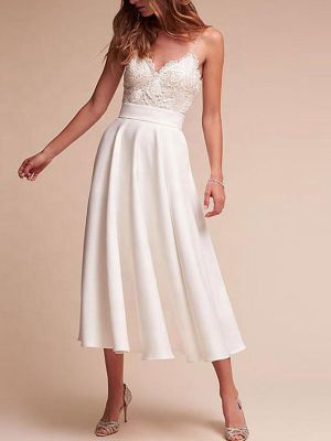 A-line Straps V-neck Sleeveless Mini Lace Bridal Dress With Lace