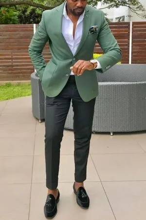 Green Slim Fit Notched Lapel Formal Suit