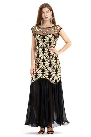 Cap sleeves Long Black Cocktail Dresses | Shining Sequined Dress -  and  Style