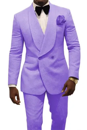 Lucien Slim Fit Purple Jacquard Shawl Lapel Double Breasted Suit