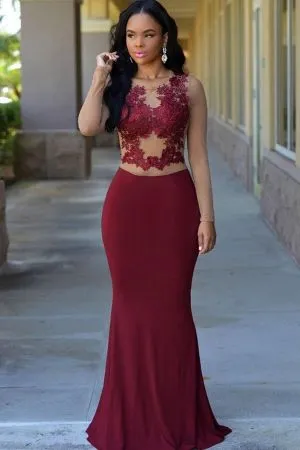 Mermaid Scoop Neck Long Sleeves Floor-length Evening Dress With Lace