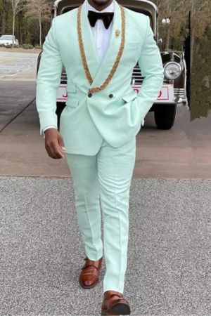 Mint Green Double Breasted Shawl Lapel Men's Suit for Wedding