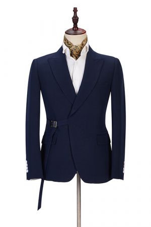 Navy Blue Peaked Lapel Men's Suit