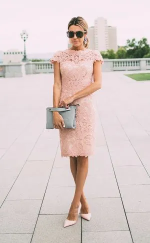 Column High Neck Knee-length Wedding Guest Dress With Lace