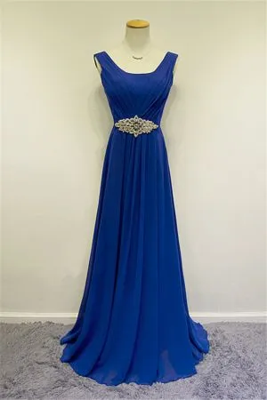 A-line Sleeveless Sweep / Brush Train 100D Chiffon Evening Dress With Crystal