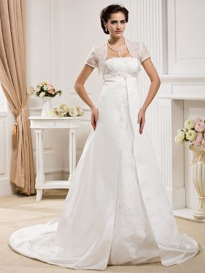 A-line Strapless Sleeveless Court Train Lace Bridal Gown With Lace