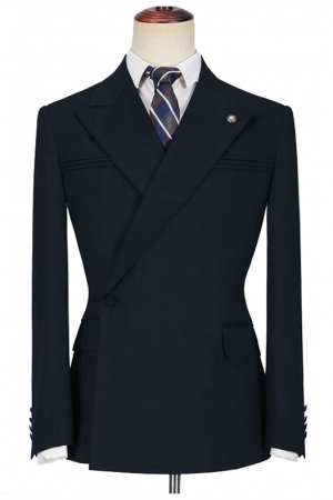 Black Peaked Lapel Ruffles Men Suit