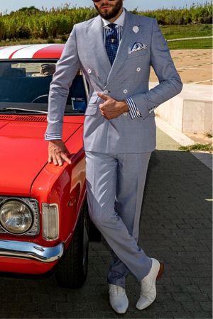 Silver Plaid Double Breasted Suit