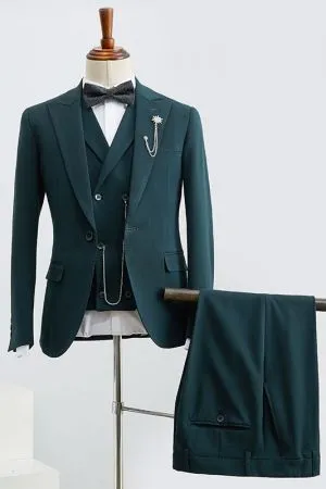 Dark Green 3 Pieces Slim Fit Tailored Suit For Business