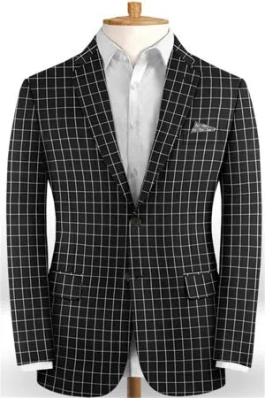Dark Blue  Plaid Men Suits