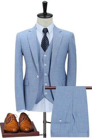 Sky Blue Notched Lapel Business Slim Fit Tuxedo