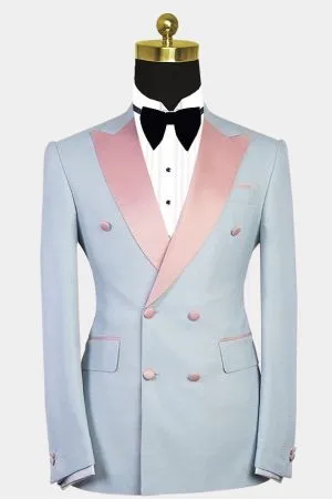 Contrast Color Double Breasted Men Suit with Peaked Lapel