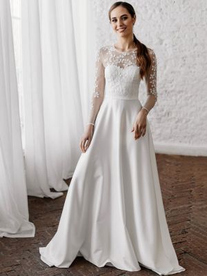A-line Long Sleeves Lace Wedding Gown With Lace