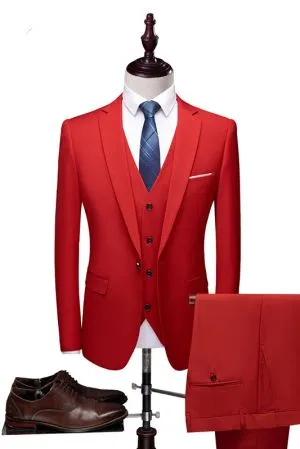 Red Bespoke Tuxedo with Notched Lapel