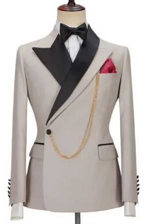 Light Grey Single Breasted Men's Suit with Notched Lapel for Dinner Party and Prom