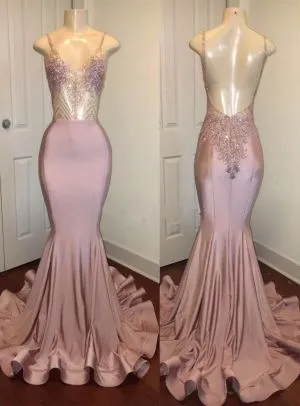 Mermaid Spaghetti Straps Sleeveless Sweep / Brush Train Cocktail Party Dress With Beading