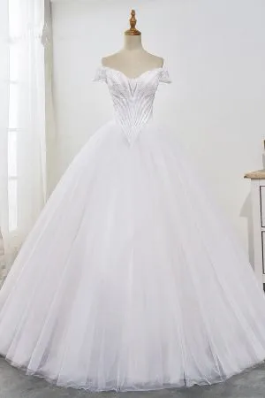 Ball Gown Off-the-shoulder Sweetheart Neck Sleeveless Floor-length Tulle Bridal Dress With Ruffles