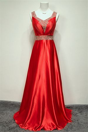 A-line Sleeveless Floor-length Evening Dress With Crystal