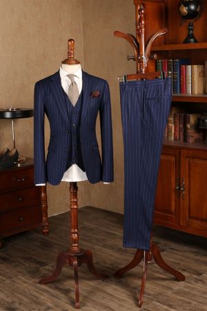 Blue Striped Slim Fit Formal Menswear