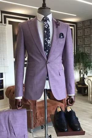 Purple Peaked Lapel Prom Suit