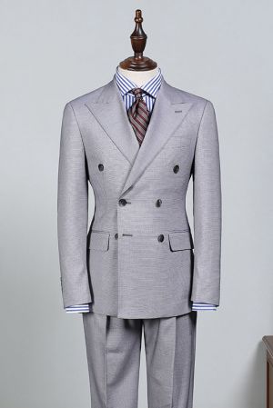 Light Gray Double Breasted Business Suit