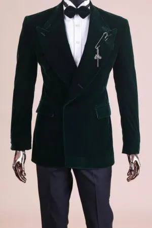 Emerald Green Velvet Double Breasted Peaked Lapel Suit