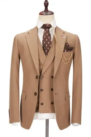 Camel Notched Lapel Slim Fit Men Suit