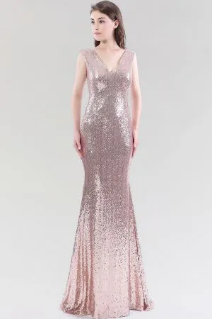 Mermaid V-neck Sleeveless Floor-length Bridesmaid Dress With Sequins