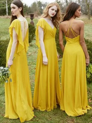 V-neck Halter-neck Sleeveless Floor-length 100D Chiffon Bridesmaid Attire