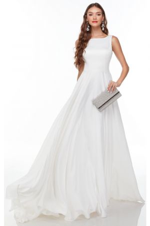 A-line Bateau Neck Sleeveless Floor-length Satin Bridal Dress