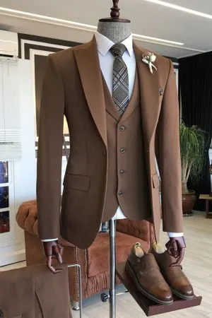 Brown Business Suit with Peaked Lapel