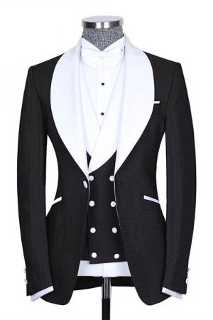 Black Slim Fit Shawl Lapel Men's Suit for Wedding
