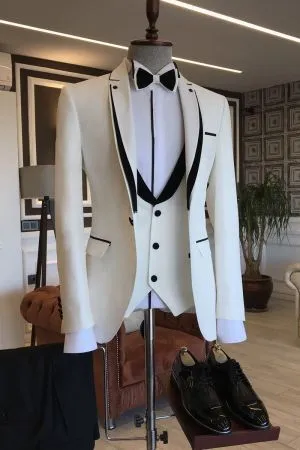 Black White Slim Fit Prom Suit with Notched Lapel